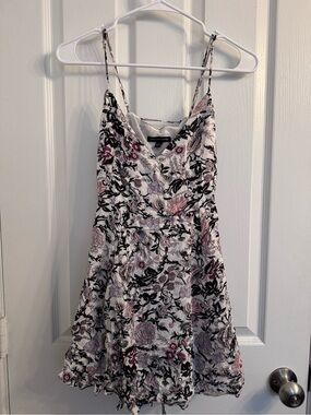 American Eagle Outfitters White Floral Mini Dress with Pink and Black Print